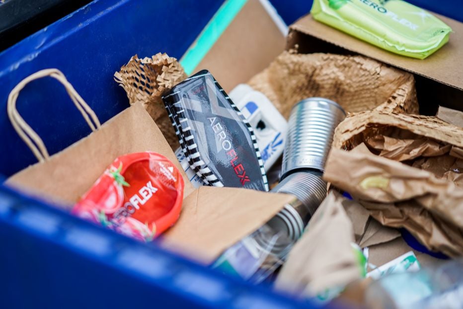 AeroFlexx Paks in a recycling bin